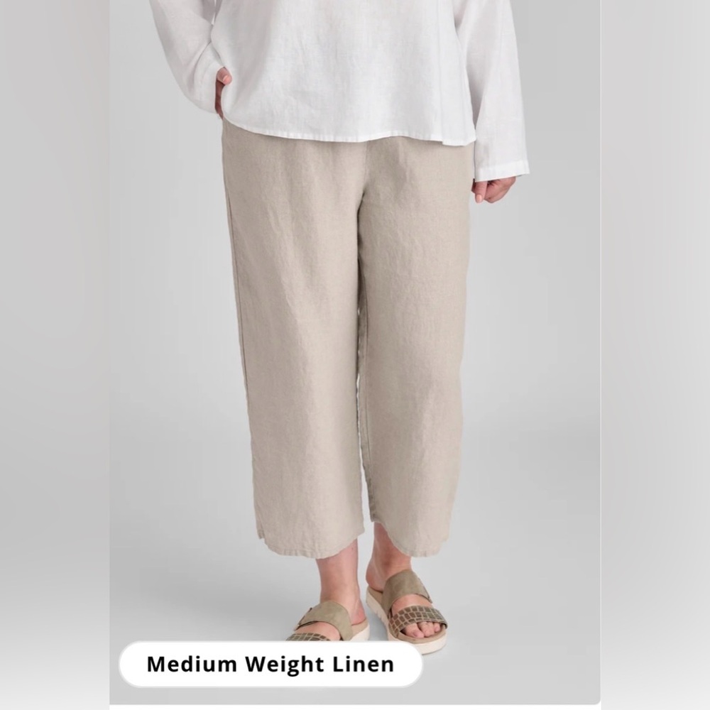 FLAX Flood Size S 100% Linen, Wide Leg, High Rise, Elastic Waist, Natural Color